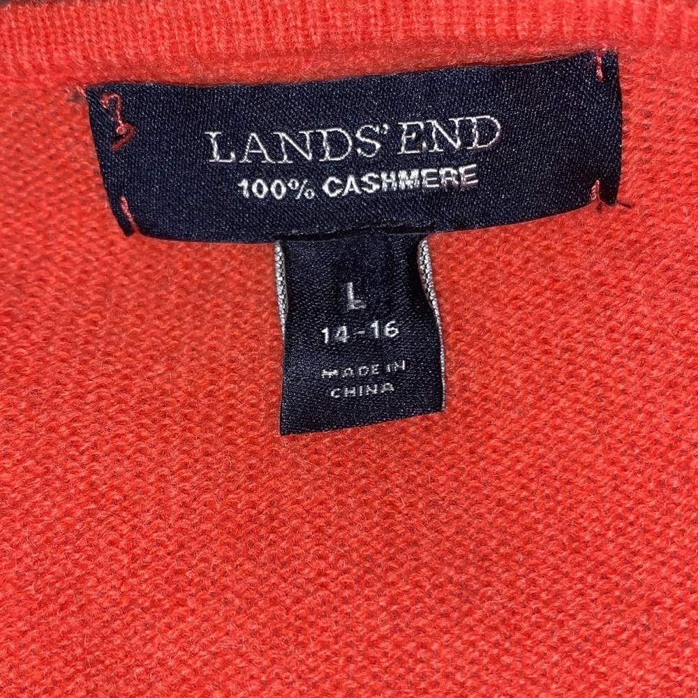 Lands end Women's Cream melon trim open cashmere cardigan large color block - Picture 8 of 8